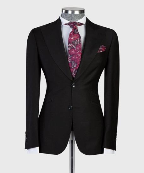 Fashion Black Point Lapel Custom Men Business Suits_5