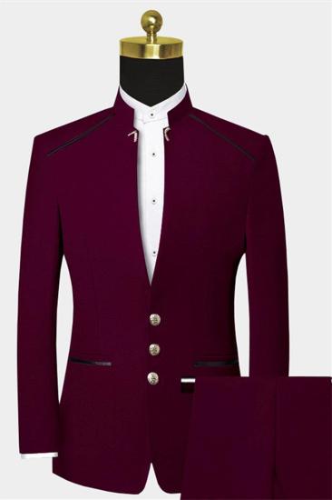 Burgundy Plain Neck Suit | 2-Pack Mens Prom Suit_1