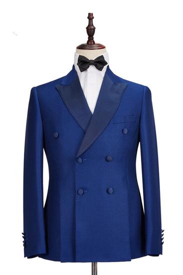 Martin Royal Blue Double Breasted Two Piece Business Mens Suit_5