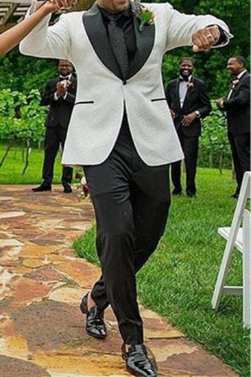 Samuel White Jacquard Shawl Lapel One Button Wedding Mens Suit_1