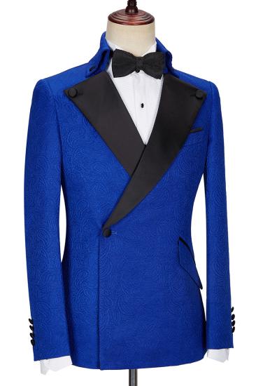Dean Fashion New Royal Blue Jacquard Black Lapel Wedding Suit_3