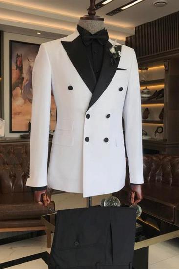 Slim Double Breasted Jacket Trousers Groom Suits White