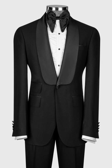 Elegant Black Shawl Lapel Tuxedo Suit One-Button Formal Prom & Wedding Suit_1