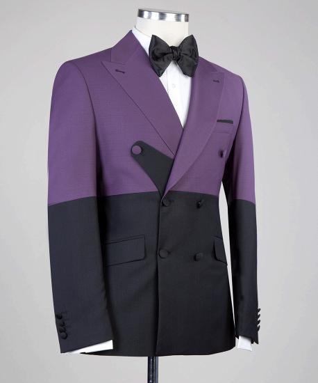 Modern Purple and Black Double Breasted Point Collar Men's Ball Suit_2