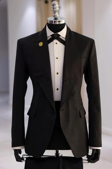 Black Jacquard Tuxedo Suit for Men Slim Fit Shawl Lapel Formal Suit Set_3