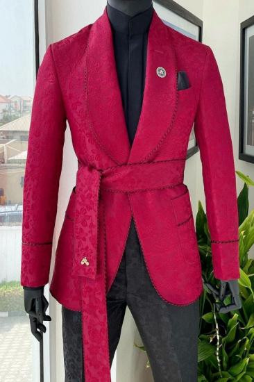 Modern Red Shawl Lapel Two-Piece Jacquard Wedding Mens Suit