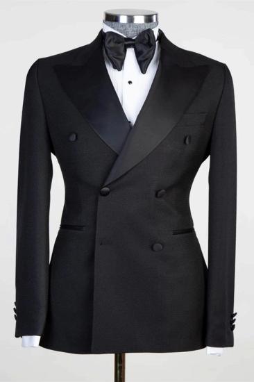 Black Shawl Lapel Double Breasted Tuxedo Two Piece Formal Suit For Wedding Prom Homecoming Custom Tailored_1