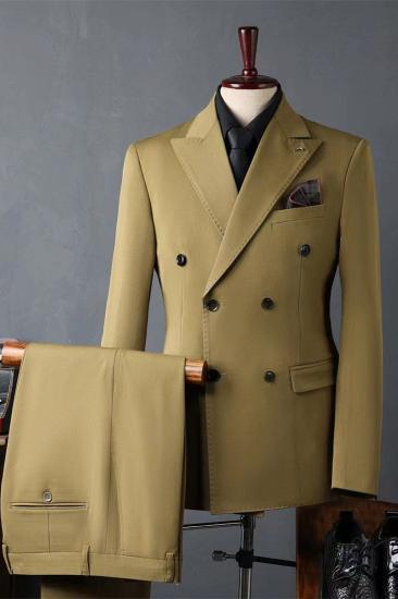 Italian Style Camel Lapel Collar Men Slim Suit | Wedding Business Suit Adjustable Chest Buckle_2