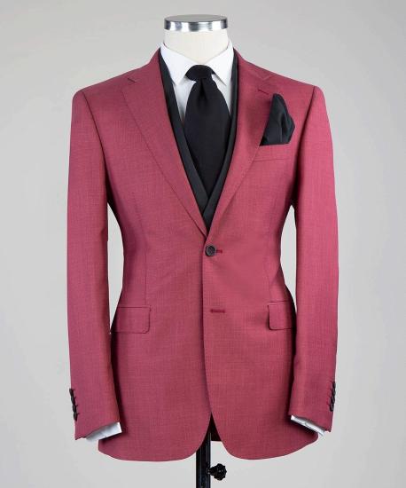 Warm Rose Red Three Piece Custom Wedding Suit With Notched Lapels_3