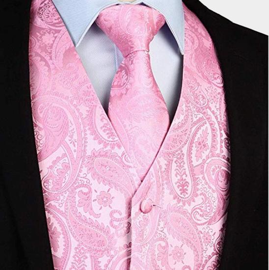 Fashion Silk Light Pink Paisley Mens Vest for Prom Online_3
