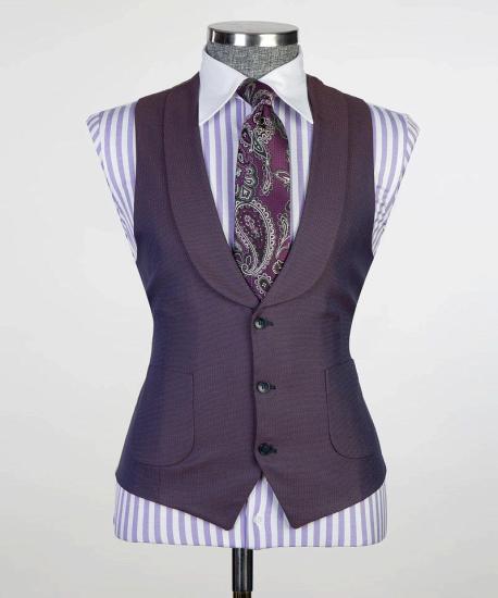 Eamonn Modern Dark Purple Three Piece Point Lapel Men's Business Suit_3