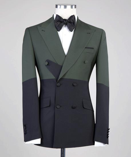 Newest Design Dark Green and Black Double Breasted Men's Suit_3