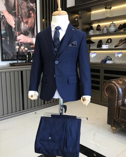 Navy Blue Slim Fit Lapel Jacket Trousers Children Suit | Boys Single Breasted Three Piece Suit_4