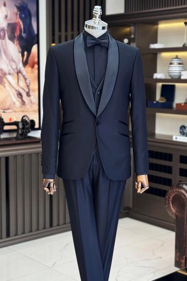 Elegant Italian Black Wool Blend Slim Fit Hidden Pocket Shawl Collar Groom Suit | Two or Three Piece Set