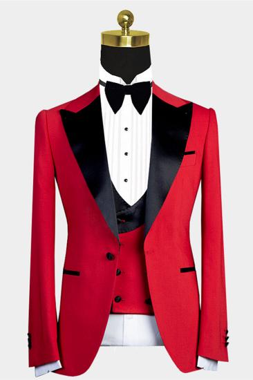 Davis Red Tip Lapel Slim Fit Mens Black Lapel Suit_1
