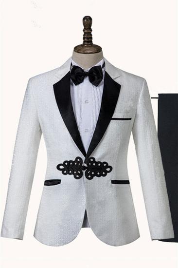 Devin White Jacquard Knit Button Fashion Wedding Suit_1