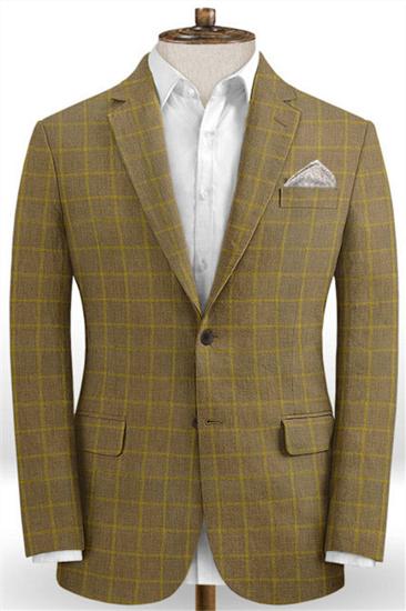 Gold Brown Plaid Prom Suits For Men Online | High Quality 2 Piece English Suits_1