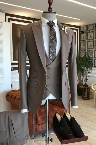 Ken Elegant Coffee 3-Piece Point Lapel Slim Fit Suit_1