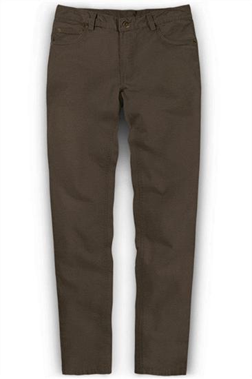 Fashion Brown Slim Fit Zipper Flying Mid Waist Mens Casual Pants_1