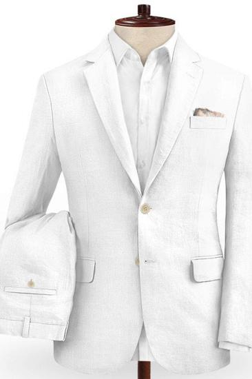 Summer White 2-Piece Linen Men Suit | Cutsom Slim Fit Groom Ball Wedding Suit_2
