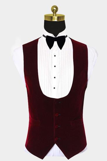 Burgundy Velvet Lapel Prom Suits | White Jacquard Chic Wedding Tuxedos_2
