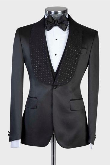 Black Two-Piece Shawl Lapel Custom Wedding Suit_1