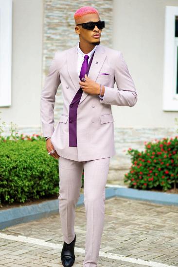Slim Light Violet Peaked Lapel Double Breasted Two PIeces Prom Suits_1