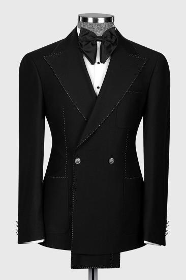 Brady Black Peak Lapel Double Breasted White Seam Men’s Two Pieces Suit_1