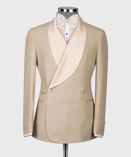 James Champagne Double Breasted Shawl Lapel Mens Wedding Two Piece Suit_2