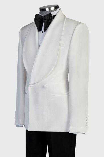 Fashion Slim Fit White Velvet Double Breasted Mens Two Piece Prom Suit_2