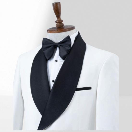 Slim Fit White Shawl Collar Two Piece Suit | With Adjustable Metal Buttons_3