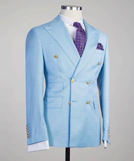 Sky Blue New Arrival Point Collar Double Breasted Two-Piece Prom Suit_2