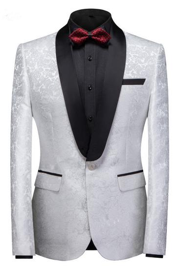Victor White Jacquard Single Button Wedding Men Suit_4