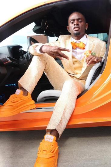 Fancy Champagne Slim Jacquard Notched Lapel Two Pieces Prom Suits