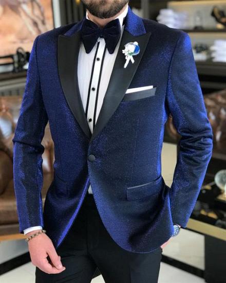 Baron Royal Blue Velvet Pointed Lapel Men Business Suit_5