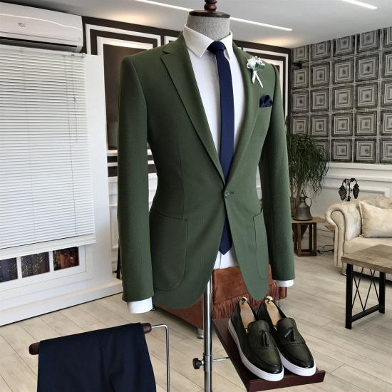 Otto Hunter Dark Green Notched Lapel Tie Button Prom Men Suit_2