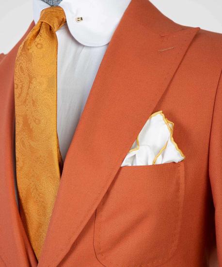 Modern orange slim fit three-piece men's suit with pointed lapels_3
