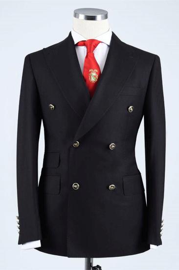 Black Chic Pointed Lapel Double Breasted Men's Suit_1