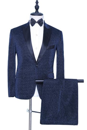 Peyton Sparkling Deep Navy Pointed Lapel Stylish Mens Fit for Prom_2