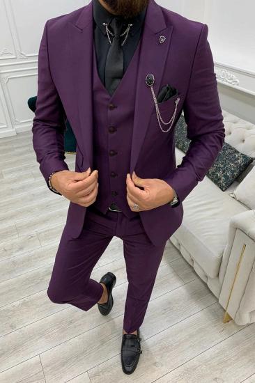 Purple Peak Collar Men's Slim Fit Three Piece Prom Suit_2