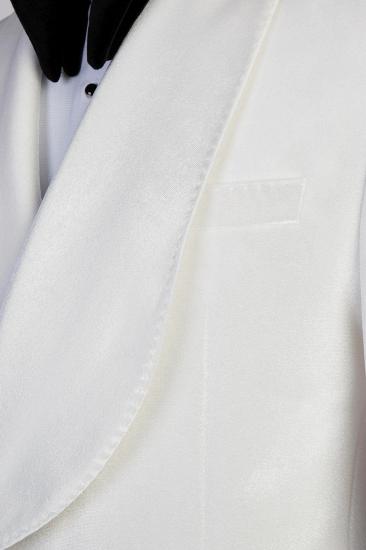 Fashion Slim Fit White Velvet Double Breasted Mens Two Piece Prom Suit_3