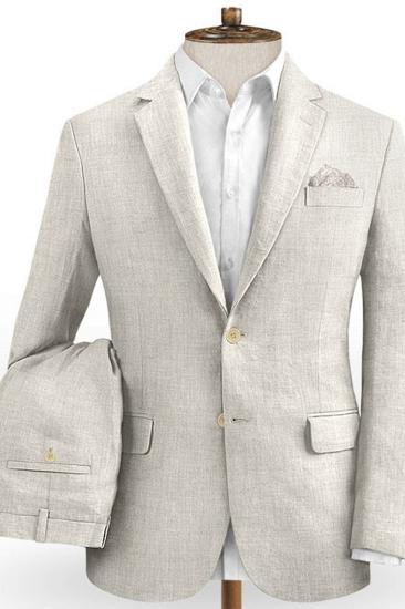 Ivory Linen Wedding Men Suit |  Summer Beach Groom Tuxedo Online_2