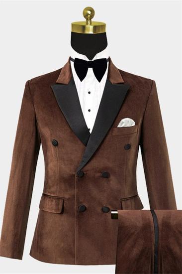 Double Breasted Brown Velvet Tuxedo | Best Notch Lapel Suit_1