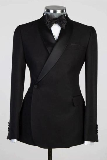 Black Shawl Collar Wool Two Piece Wedding Suit_1