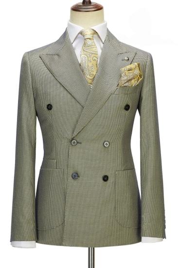 Brady Sage Plaid Peaked Lapel Double Breasted Two Pieces Prom Suits_1