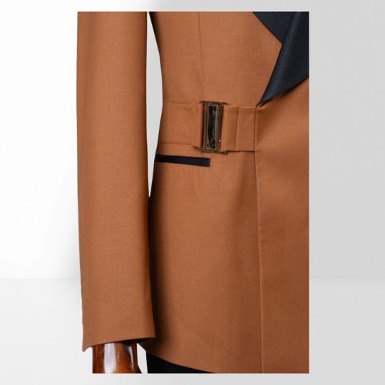 Stylish Brown Shawl Collar Two Piece Prom Suit｜With Adjustable Metal Buttons_3