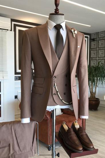 John Rose Brown Three Piece Double Breasted Vest Formal Men