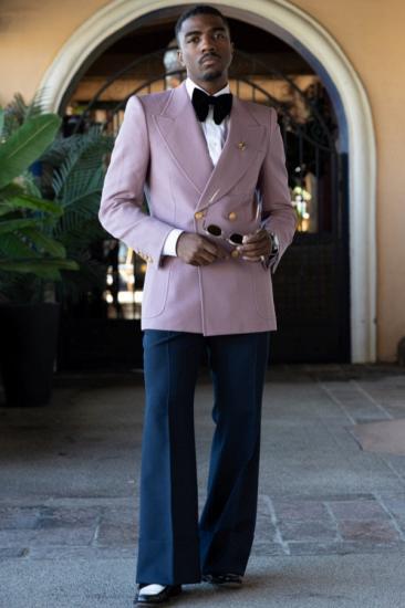 Hansen Lilac Peaked Lapel Double Breasted Prom Suit With Navy Pants | Bradymensuit_1