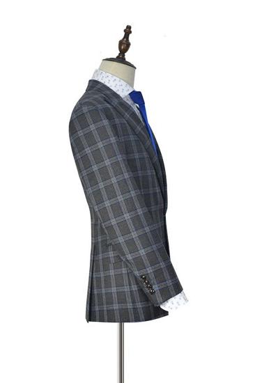 Soft Dark Grey Oversized Check Men Suit | Men Peak Lapel Three Piece Suit_4