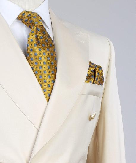 Creamy White Double Breasted Stylish Peaked Lapel Men Suits_2